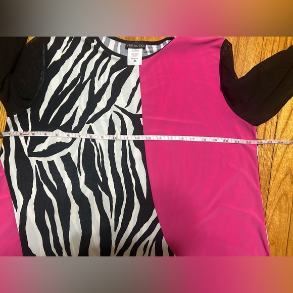Verducci Womens Blouse/Tunic Pink & Black With Mesh Sleeves Size XL Stretchy - Picture 6 of 8